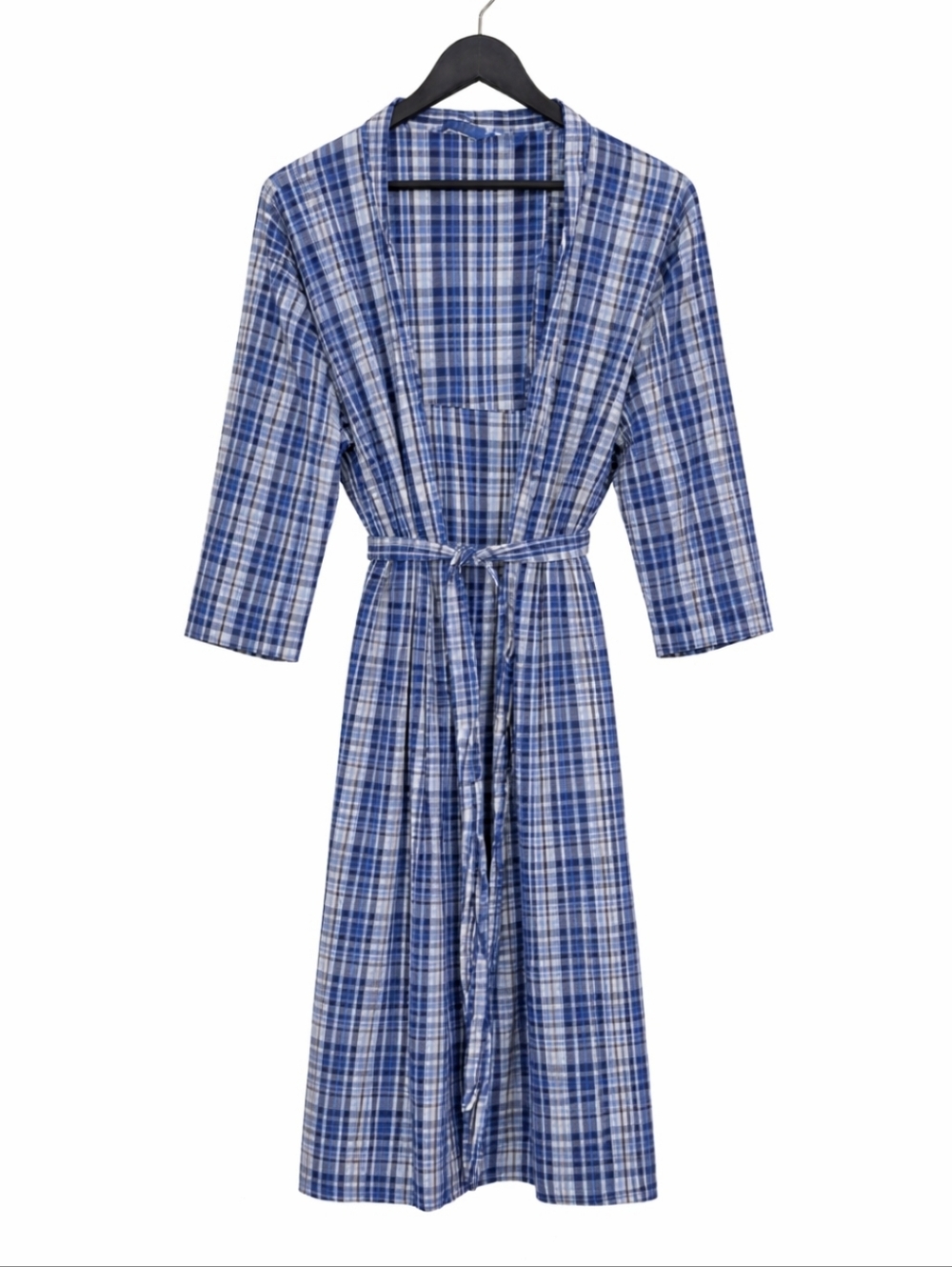 Izod Blue Plaid 100% Cotton Mens Robe 1 Size Fits Most See Meas.